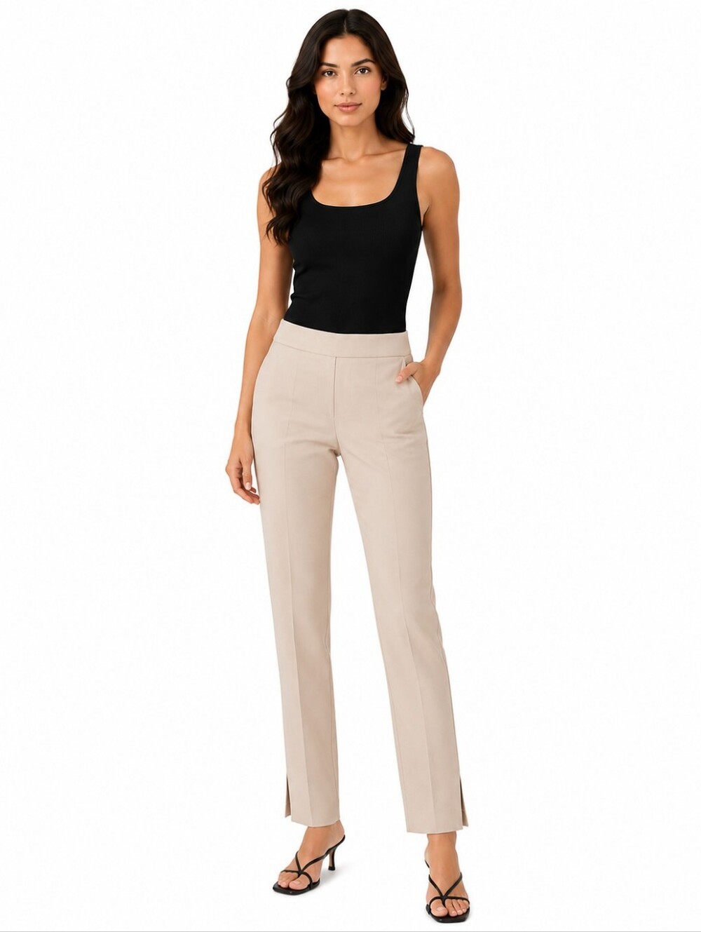 Isaac Mizrahi Pull On Ankle Pants Tan Stretch Slit Hem Career NWT